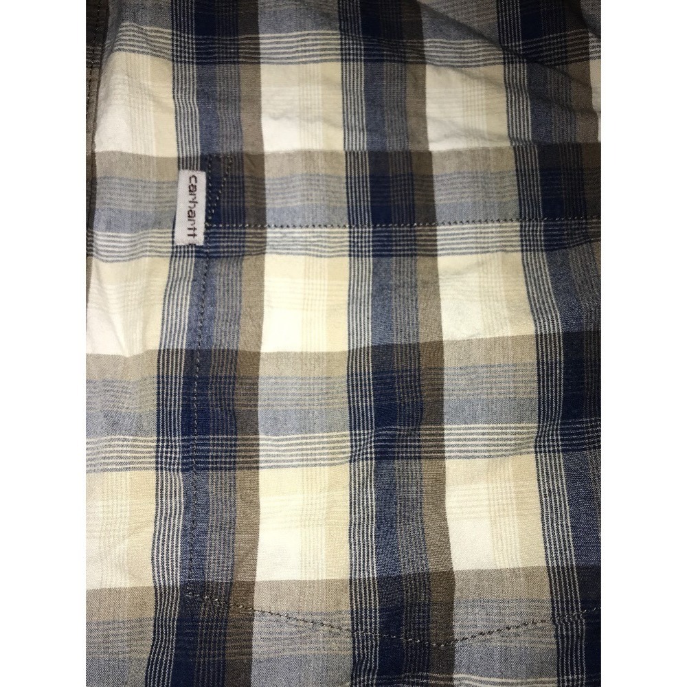Carhartt Mens Shirt Size Large Relaxed Fit Plaid Checkered S/S Brown Blue‎ - Picture 2 of 6